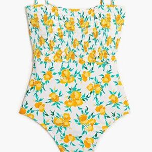 J Crew Floral Smocked one-piece swimsuit, Small, White Bold Saffron